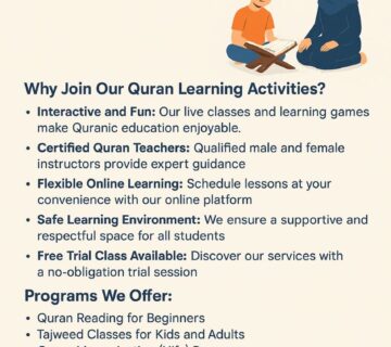 Interactive online Quran classes for kids and parents with certified teachers – fun, flexible, and faith-based learning.