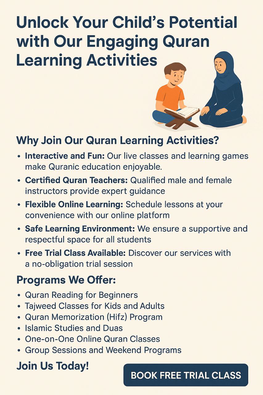 Interactive online Quran classes for kids and parents with certified teachers – fun, flexible, and faith-based learning.