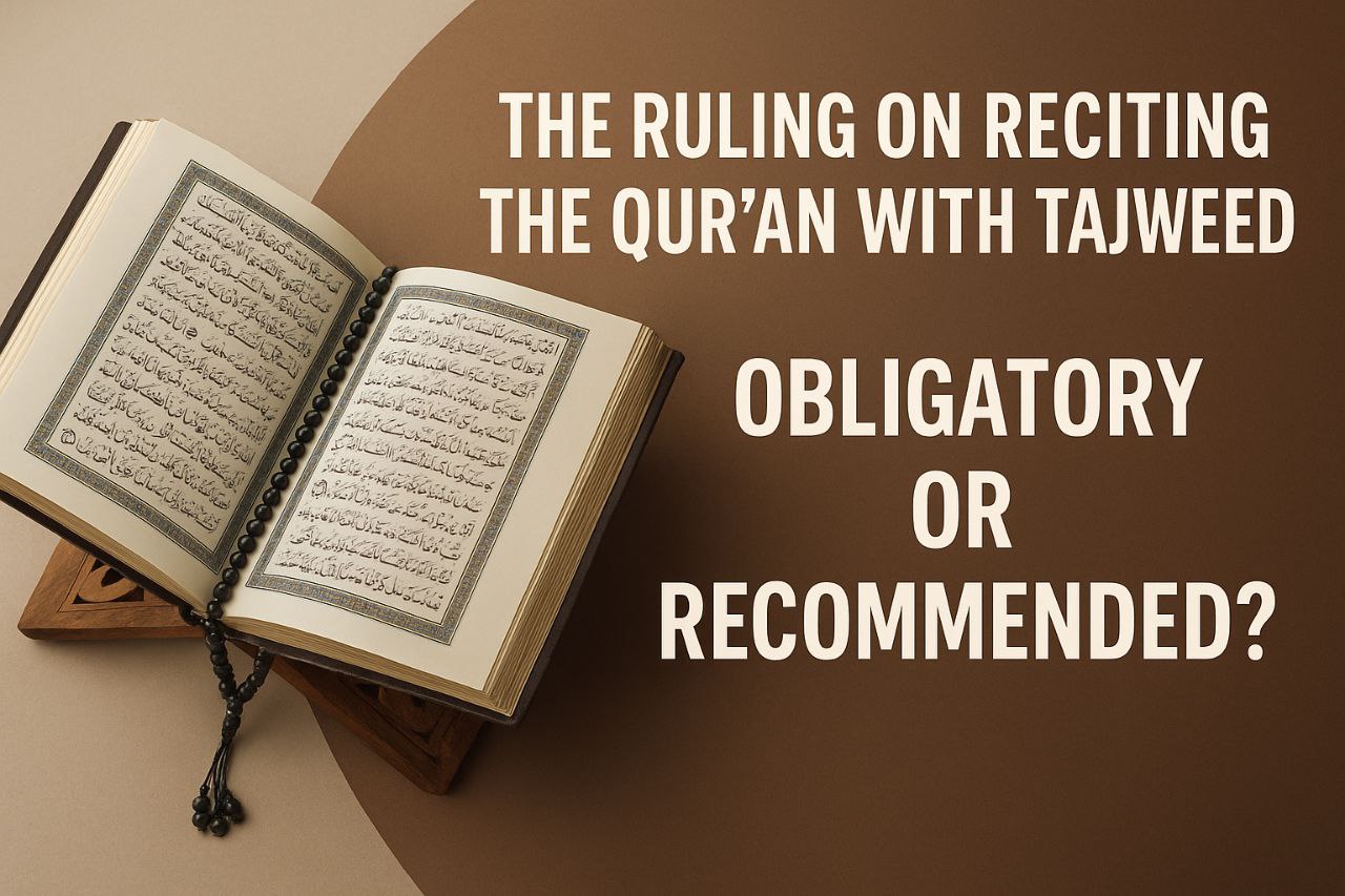 Muslim man reciting Quran with Tajweed in a peaceful setting, symbolizing proper Quranic recitation.